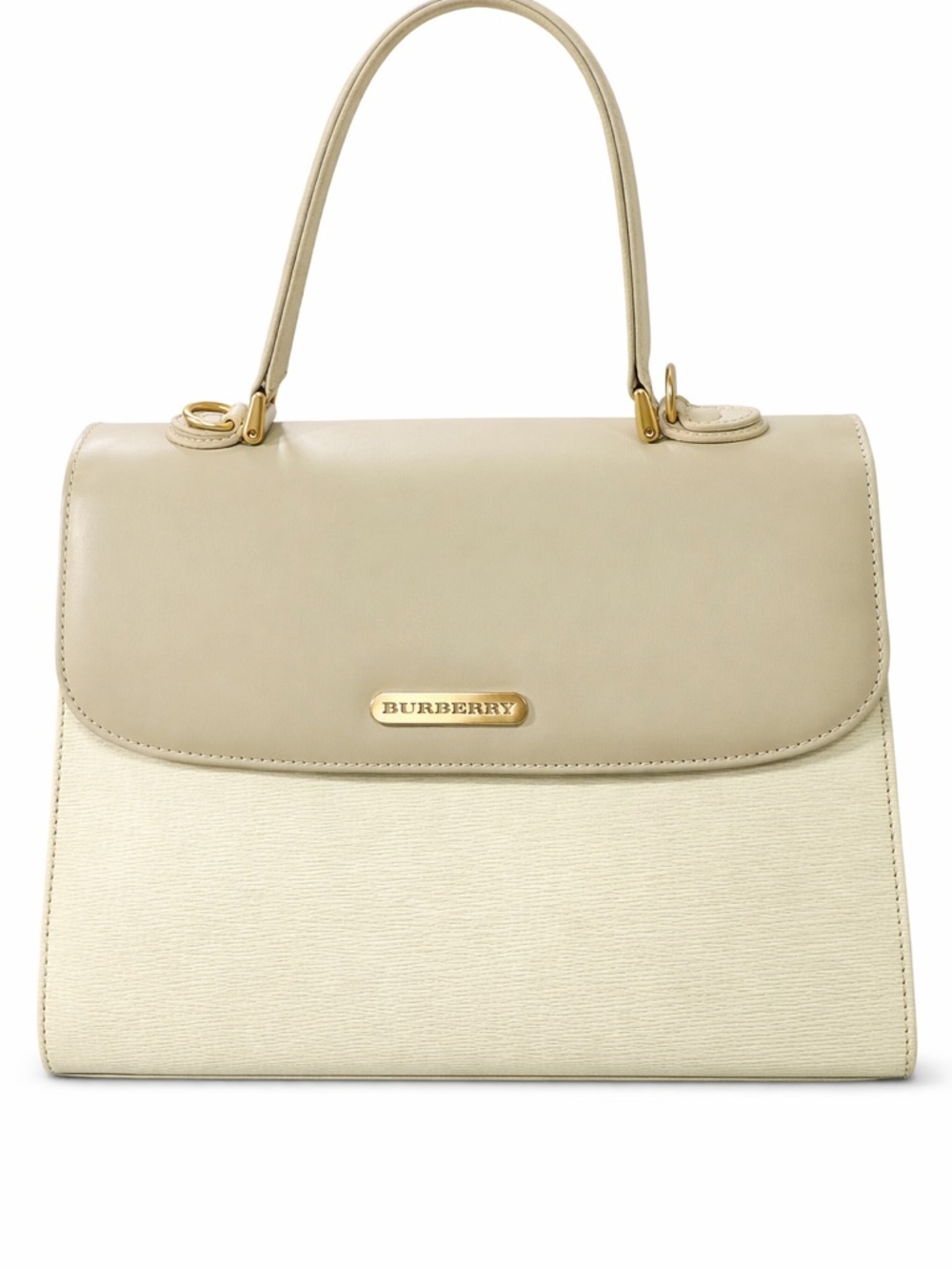 Vintage Burberry Cream and Beige Top-Handle Bag with Strap